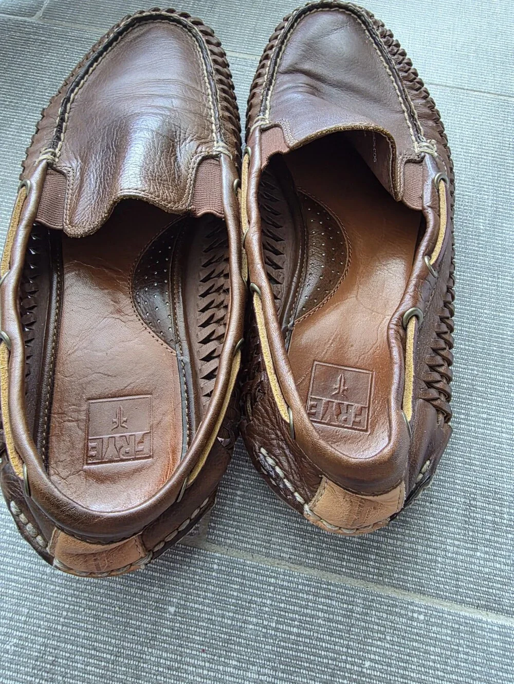 Mens Frye Brown Leather Woven Slip-On Loafers